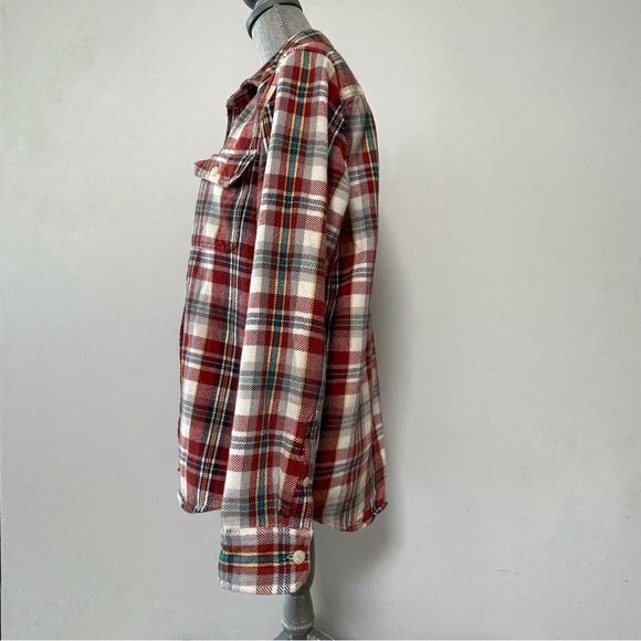 American Eagle shacket overshirt jacket thick flannel plaid red black and cream - Picture 3 of 7